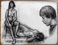 Early 20th Century Multi Figure Nude Life Study Charcoal Drawing