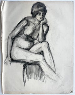 Early 20th Century Seated Female Nude Charcoal Life Study