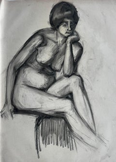Early 20th Century Seated Female Nude Charcoal Life Study