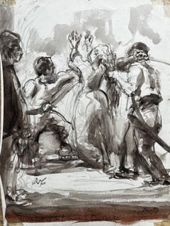 Expressionist Historical Scene Assassinat De La Princesse De Lamballe Ink Wash