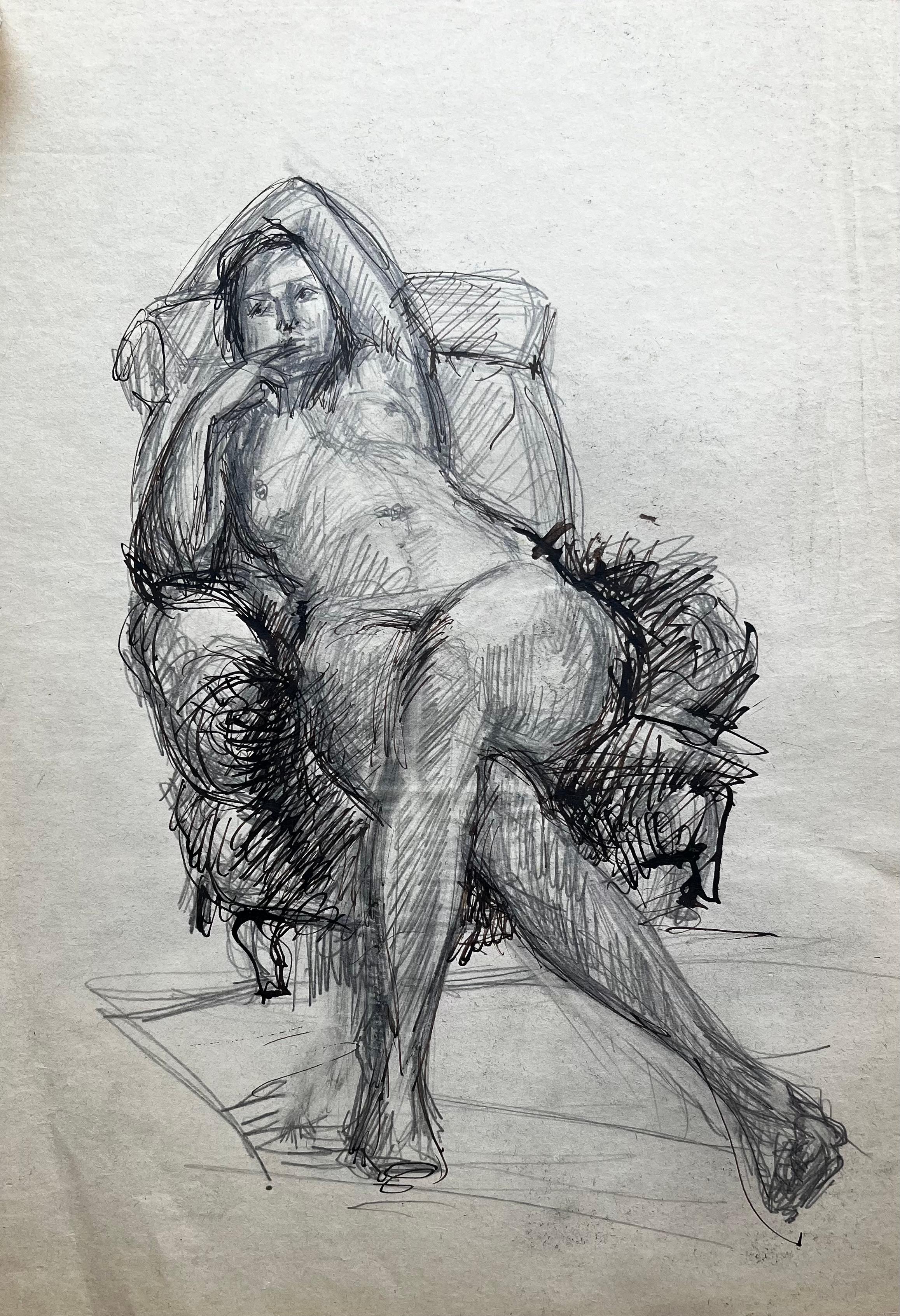 Studio di figura di nudo femminile seduto della metà del secolo scorso