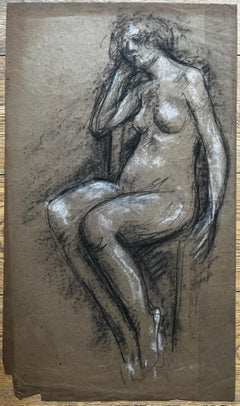 École française du milieu du siècle Nu féminin assis Étude de figure Fusain