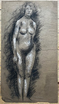 École française, milieu du siècle, Nu féminin debout Étude de figure Fusain