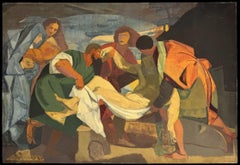 Huge 1950's French Modernist/ Cubist Oil Painting Christ after the Crucifixion