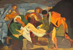 Huge 1950's French Modernist/ Cubist Oil Painting Christ after the Crucifixion