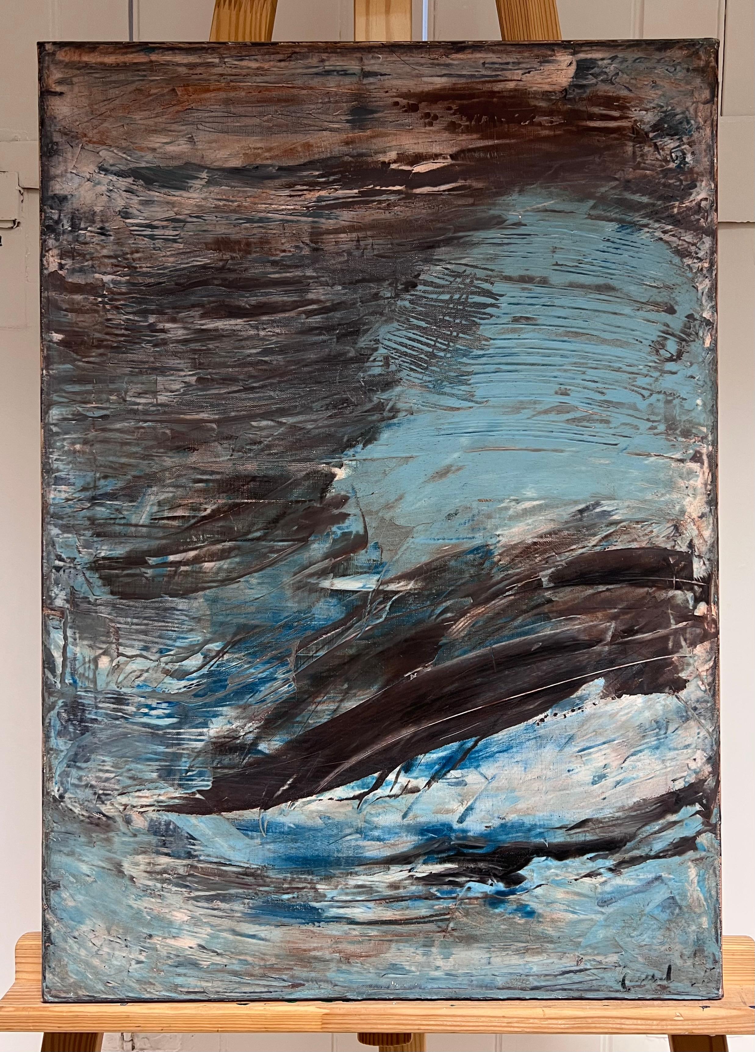 Großes abstraktes französisches Ölgemälde Palette-Messer, Original, Mitte des 20. Jahrhunderts – Painting von French School