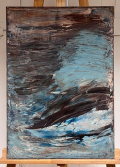 Large French Abstract Oil Painting Palette Knife Original Mid 20th Century