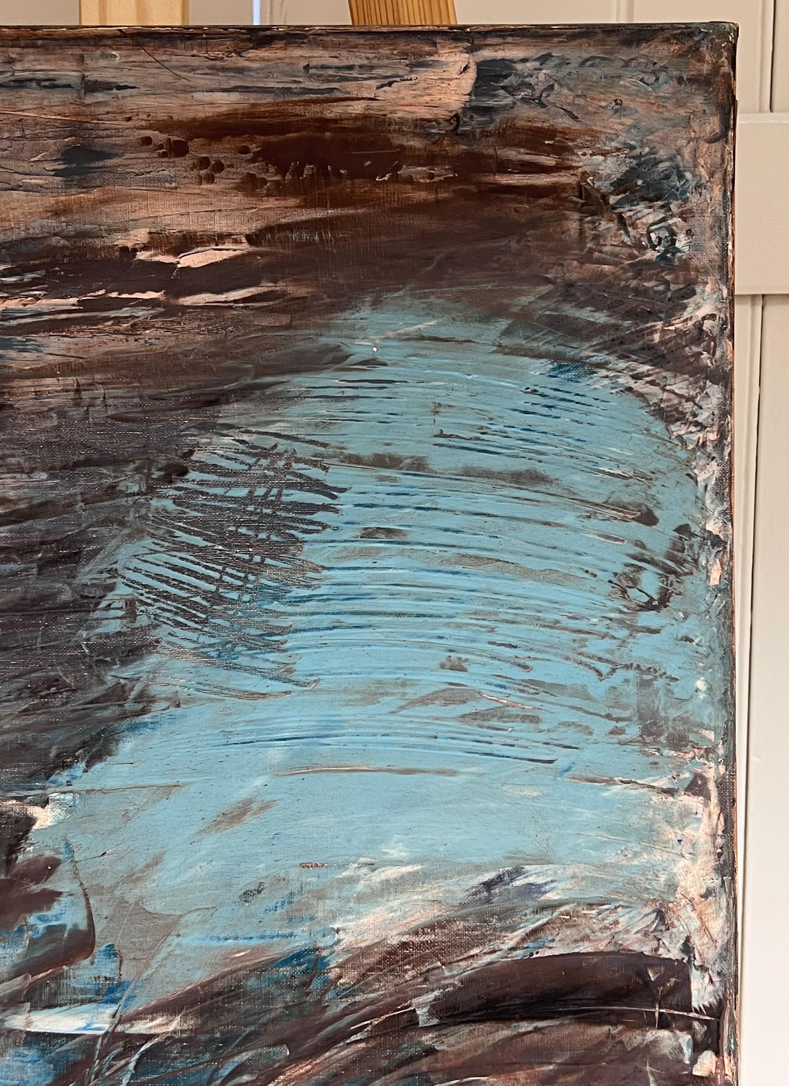 Großes abstraktes französisches Ölgemälde Palette-Messer, Original, Mitte des 20. Jahrhunderts (Abstrakter Expressionismus), Painting, von French School