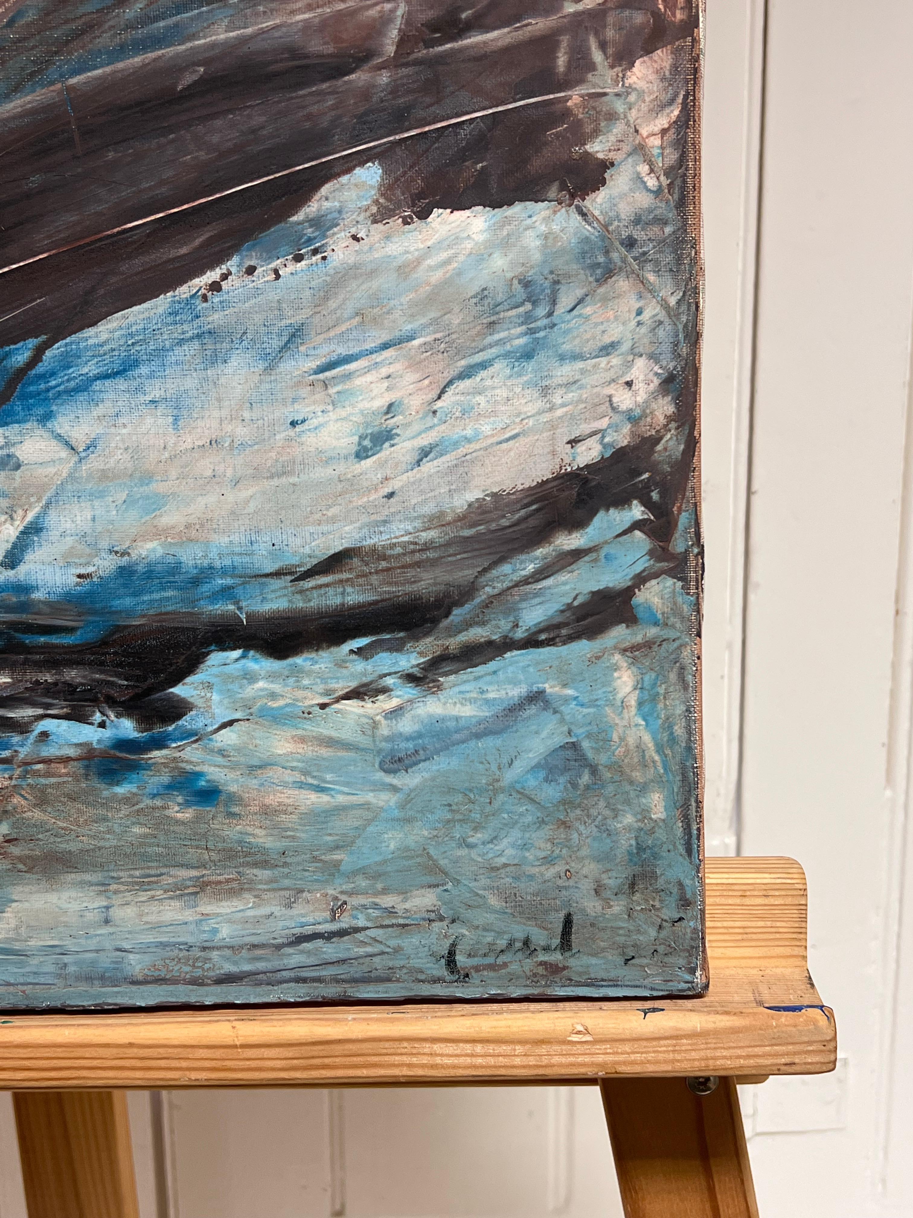 Großes abstraktes französisches Ölgemälde Palette-Messer, Original, Mitte des 20. Jahrhunderts (Grau), Abstract Painting, von French School