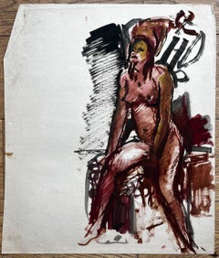 Studio a guazzo di nudo femminile seduto della metà del secolo scorso