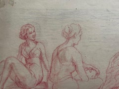 Mid Century French Academic Figure Study Red Chalk Drawing