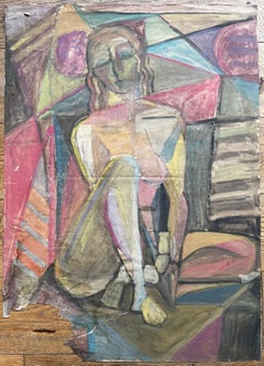 Mitte des Jahrhunderts Französisch kubistischen sitzenden weiblichen Akt Interieur Figur Studie