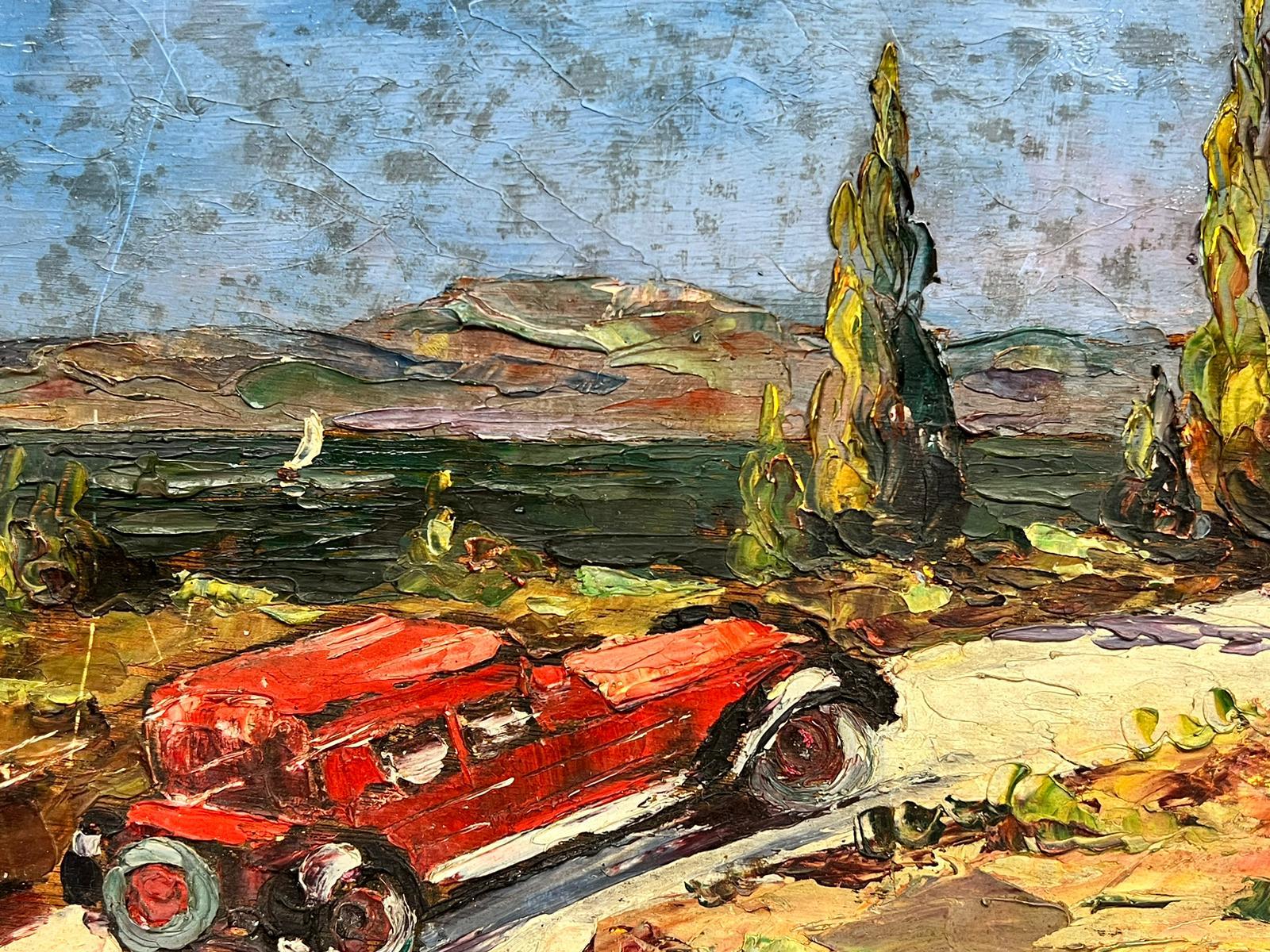 Mid Century French Post Impressionist Signed Oil Provence Mas Vintage Car 2
