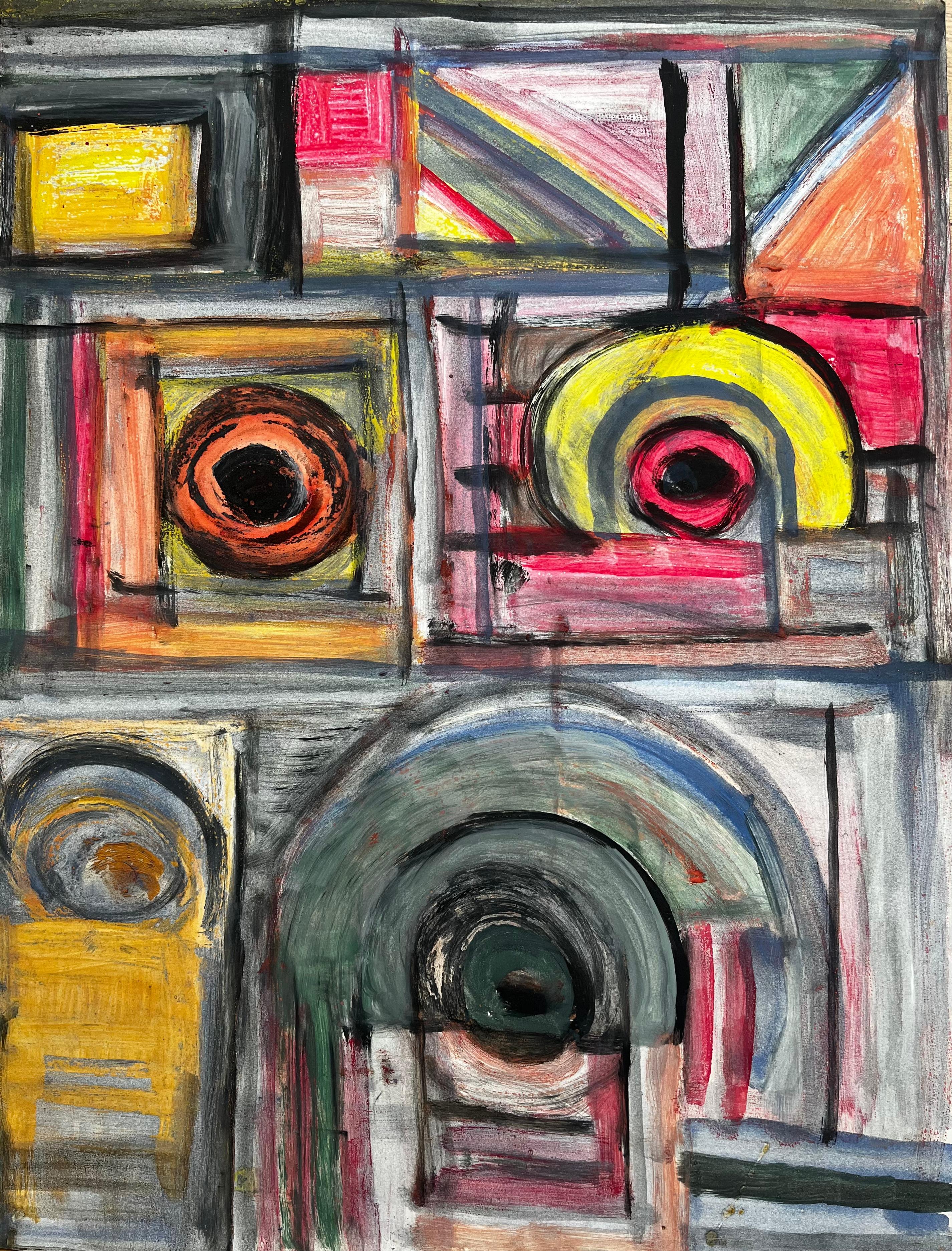 Mid Century French School Abstract Geometric Modernist Gouache