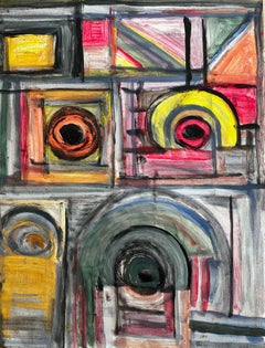 Mid Century French School Abstract Geometric Modernist Gouache