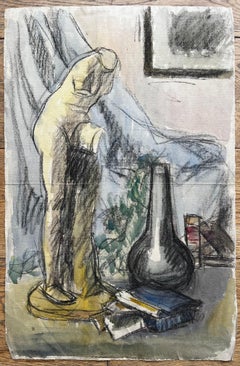 Statua di Natura Morta Figurativa di Scuola Francese di metà secolo Vaso Libri