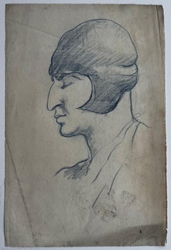 Disegno di profilo maschile di scuola francese della metà del secolo scorso