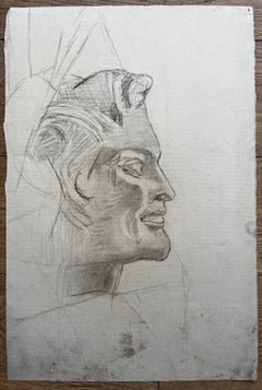 Portrait de profil d'homme de l'école française du milieu du siècle, dessin au crayon