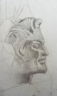 Portrait de profil d'homme de l'école française du milieu du siècle, dessin au crayon