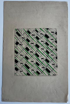 Mid Century Geometric Abstract Pattern Study Green and Black Ink on Paper