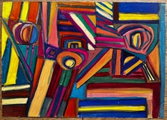 Mid Century Geometric Modernist Abstract Gouache Composition