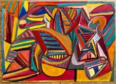 Mid Century Geometric Modernist Abstract Gouache On Paper