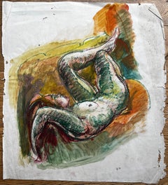 Mid Century Modernist Reclining Nude Figure Oil Pastel