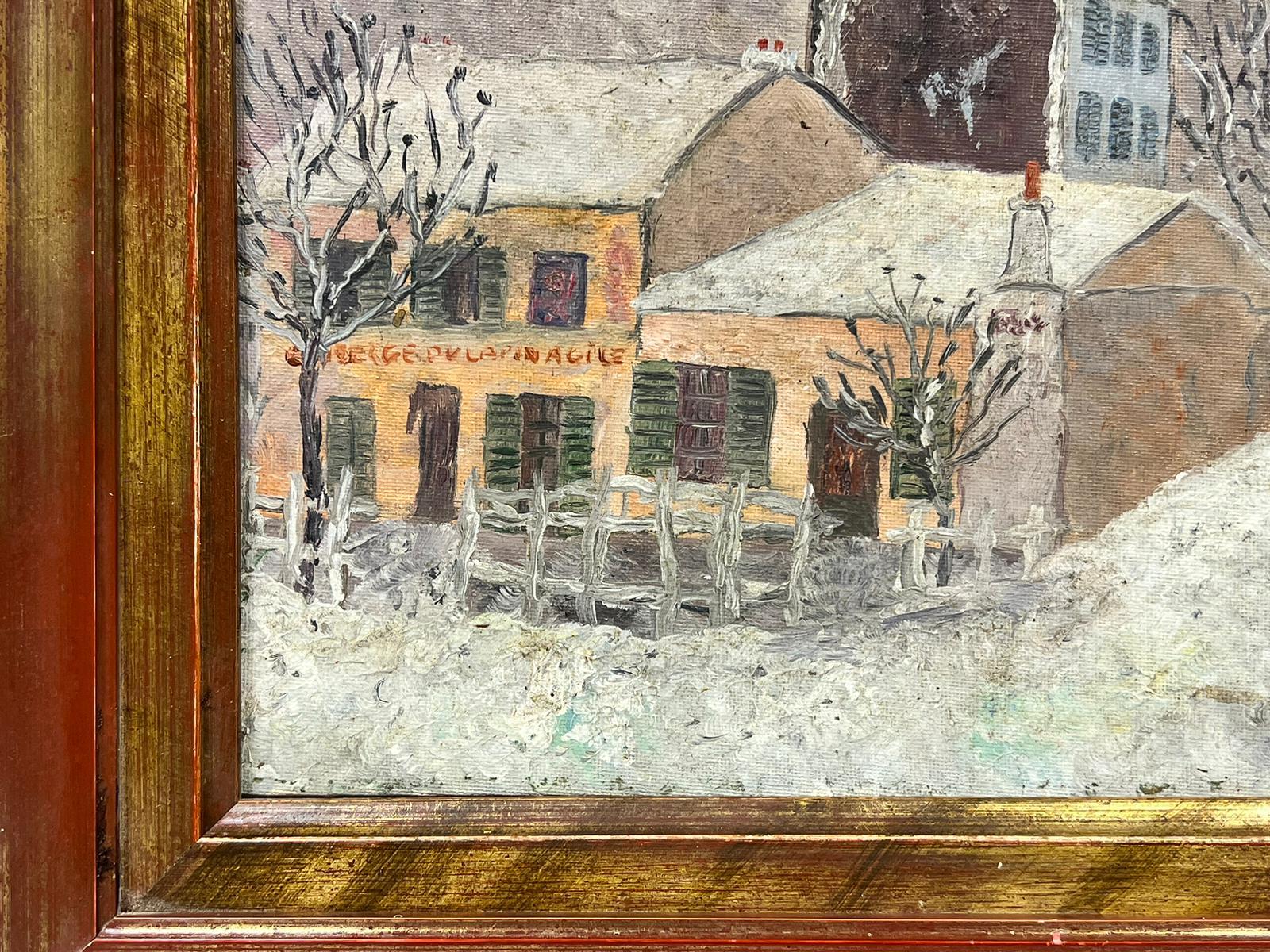 Montmartre Paris in Snow Latin Agile Street Scene Signed French Oil 20thC For Sale 1