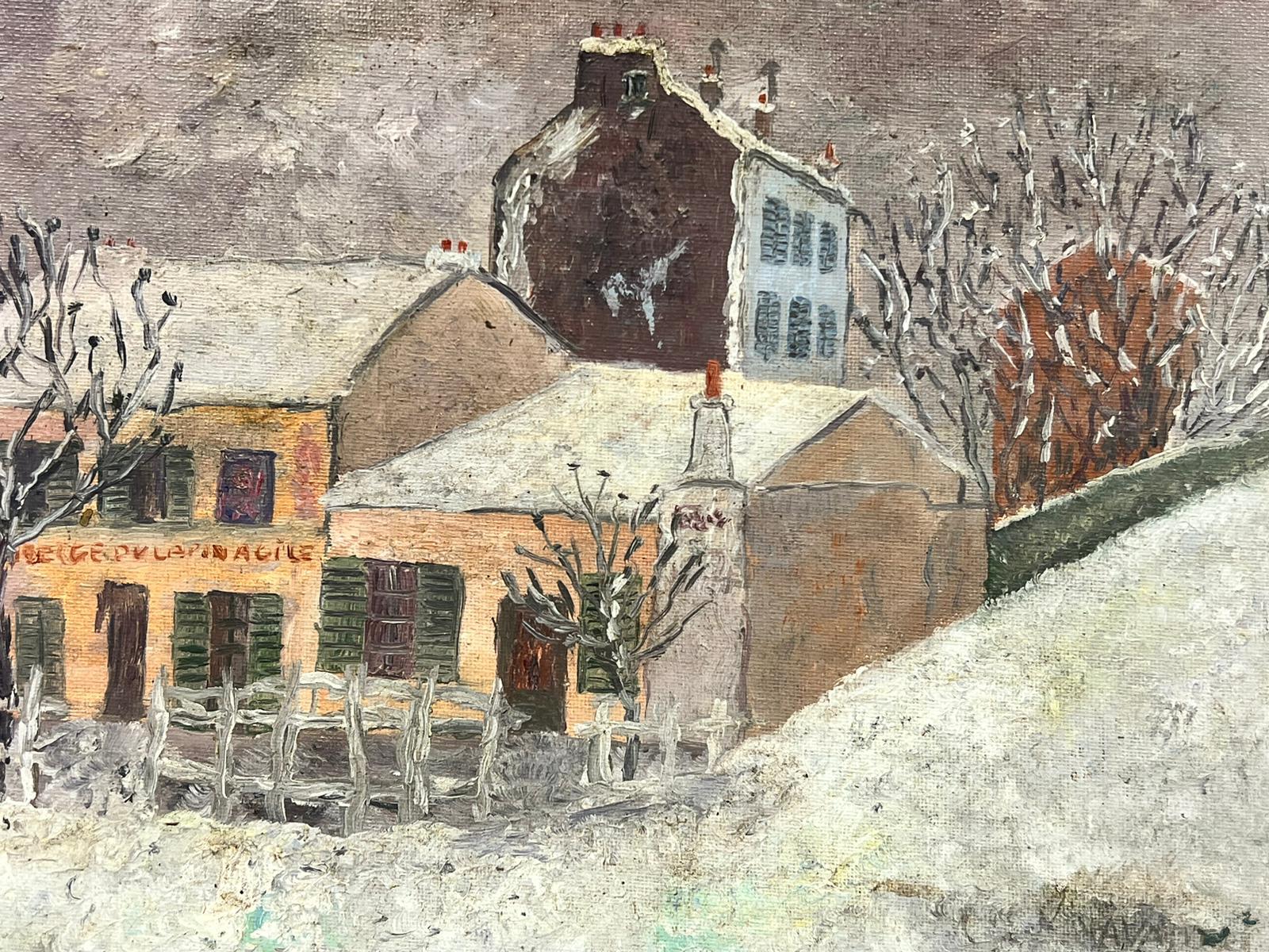 Montmartre Paris in Snow Latin Agile Street Scene Signed French Oil 20thC For Sale 2