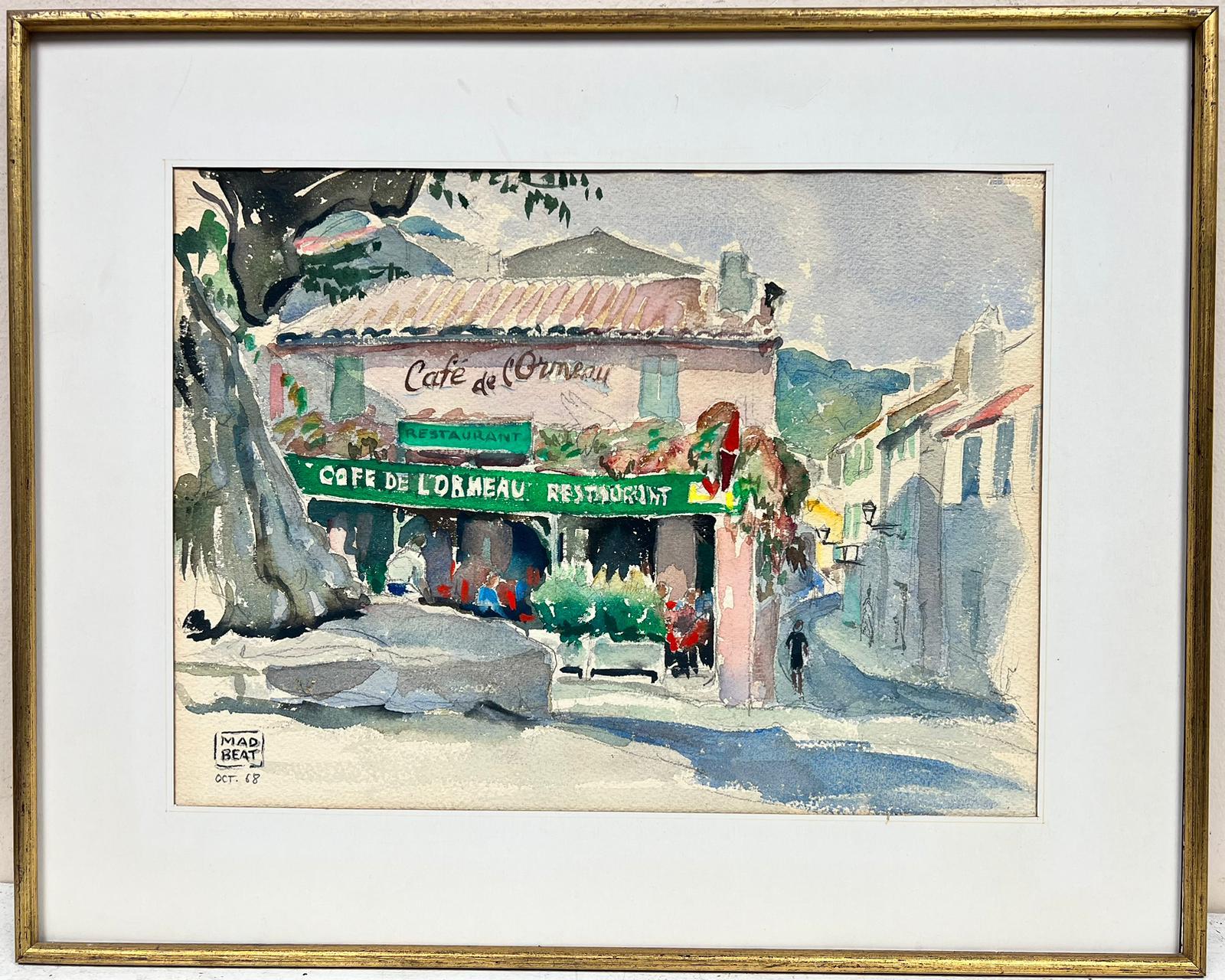 Ramatuelle St Tropez Sleepy Cafe Bistro Pink House South France 1960's Painting - Art by French School