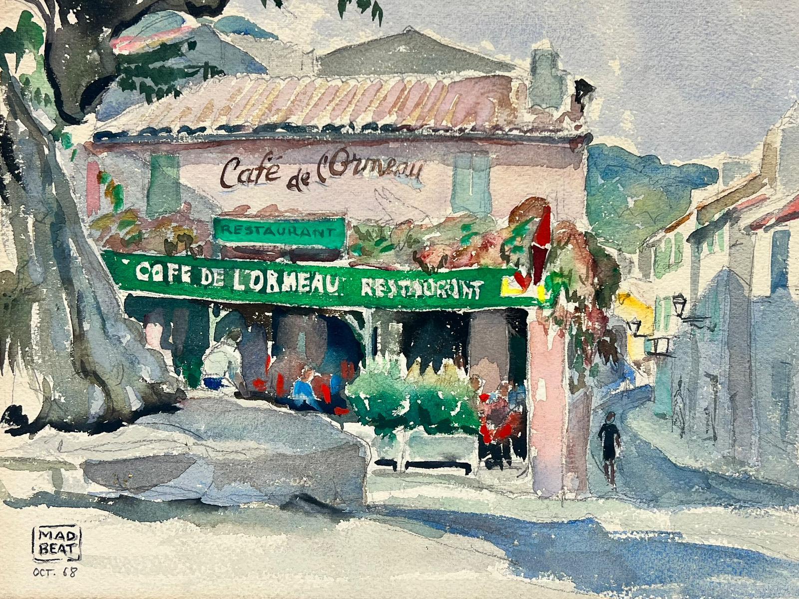 French School Landscape Art - Ramatuelle St Tropez Sleepy Cafe Bistro Pink House South France 1960's Painting