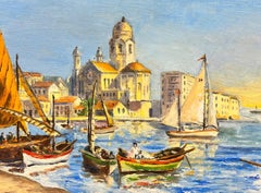 Saint Raphael Harbour South of France signed Mid Century French Oil Sunny Boats