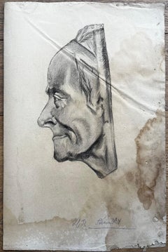 Firmato 1924 Studio di testa con profilo maschile Disegno in grafite