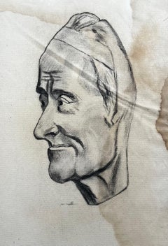 Firmato 1924 Studio di testa con profilo maschile Disegno in grafite