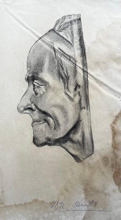 Firmato 1924 Studio di testa con profilo maschile Disegno in grafite