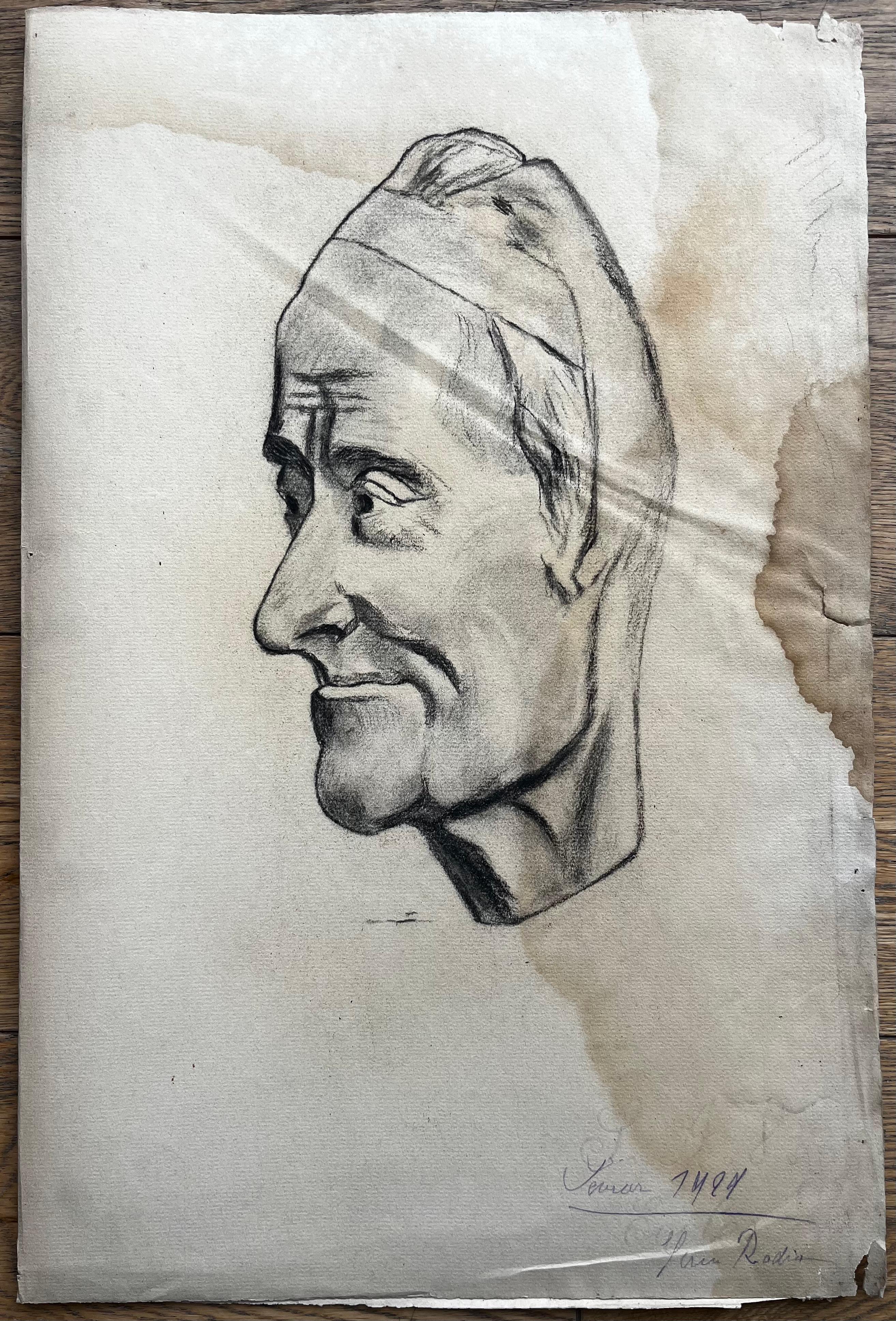 Signiert 1924 Männliches Profil Kopfstudie Graphit Zeichnung