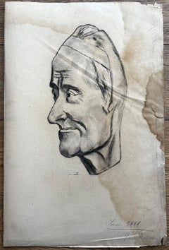 Firmato 1924 Studio di testa con profilo maschile Disegno in grafite