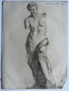 Signed 1999 Venus de Milo Study Charcoal Drawing