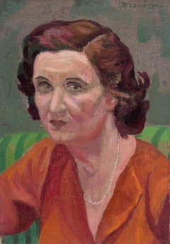 Signed Antique French Oil Painting Head & Shoulders Portrait of a Woman in Red