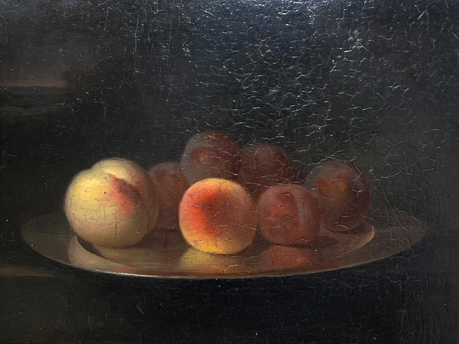 Pittura a olio francese del XVIII secolo: Natura morta di pesche con cornice dorata - Painting di French School