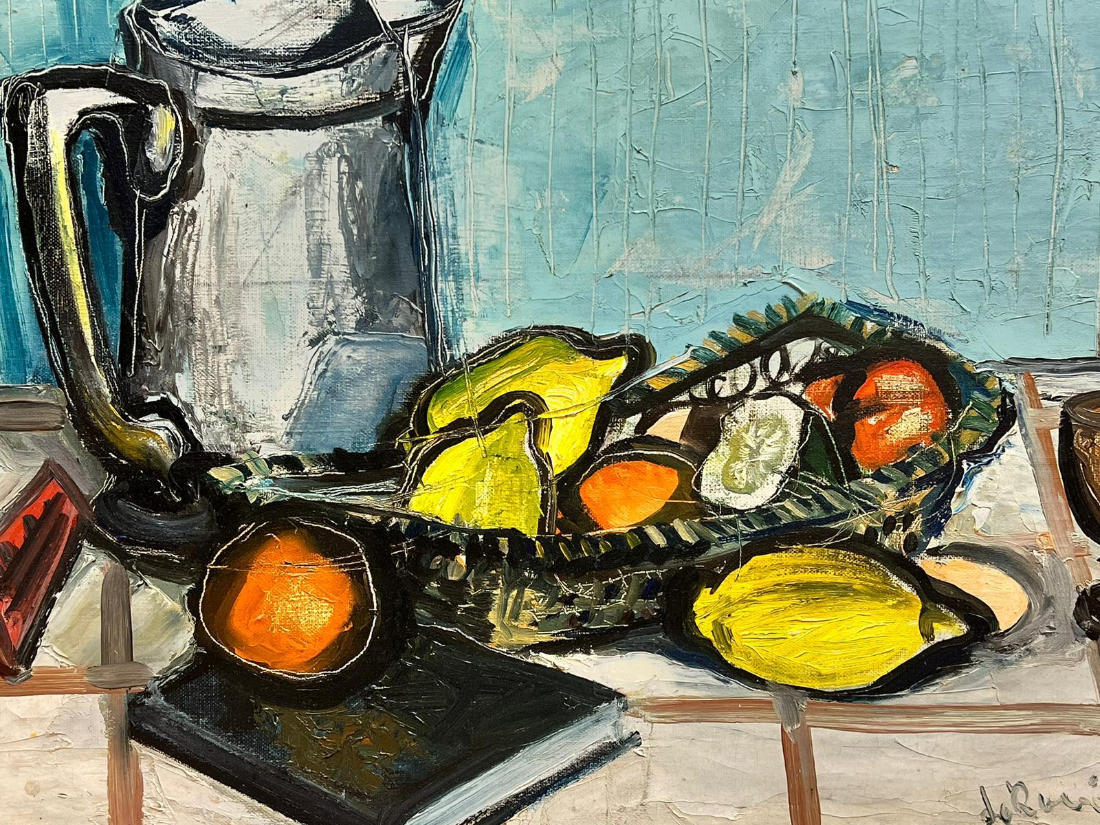 1950’s French Expressionist Signed Oil Still Life Lemons Oranges on Table For Sale 1