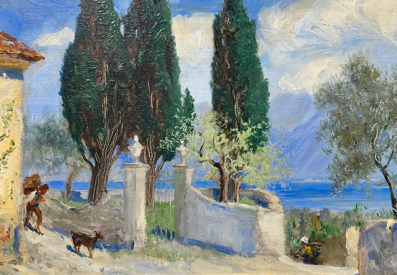 1950's French Post Impressionist Oil South of France Coastal View Figure & Goat For Sale 2