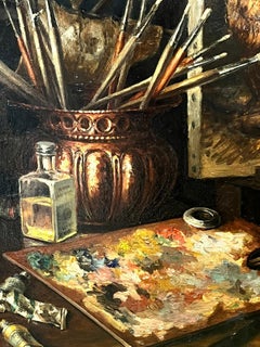 Französische Künstler-Studio-Interieurszene des 20. Jahrhunderts, Gemälde auf Staffelei