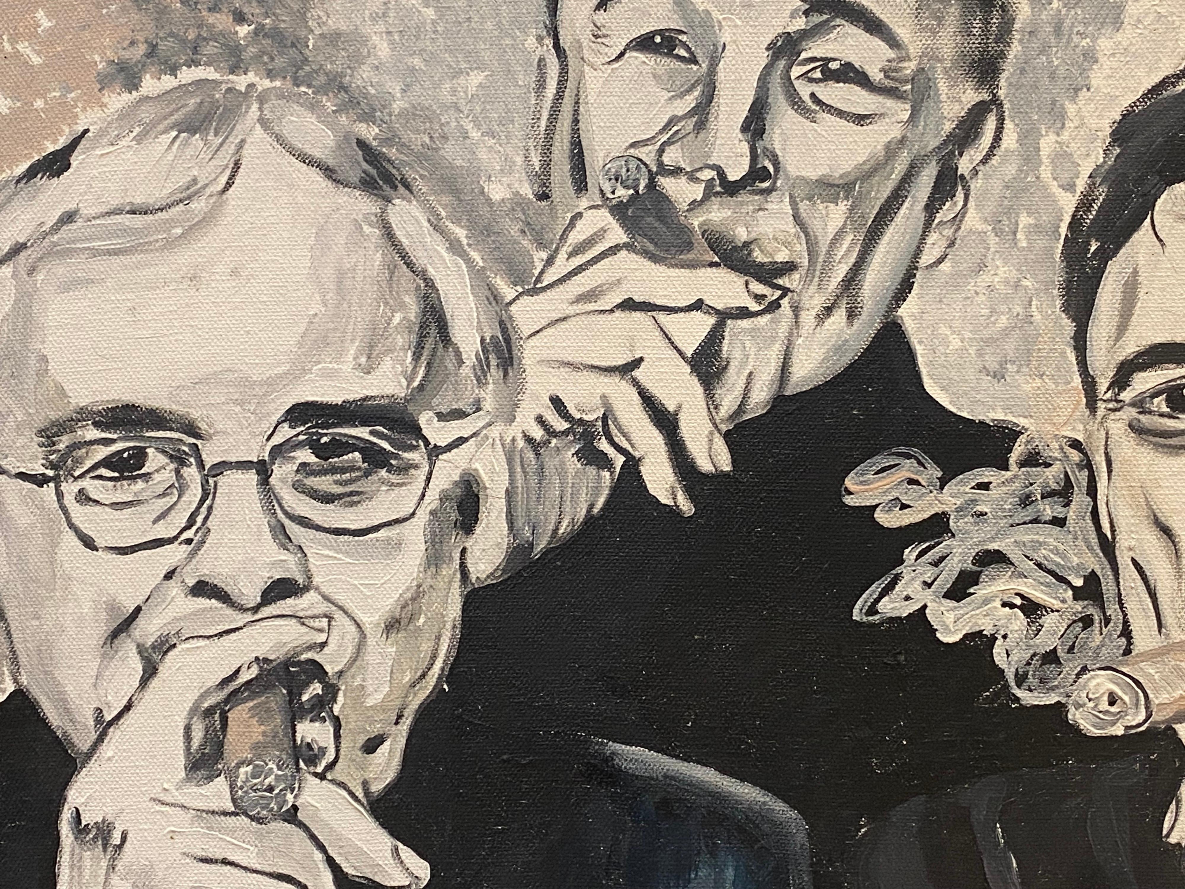 French Oil - Porträts von Zigarrenrauchern Trio (Pop-Art), Painting, von Unknown