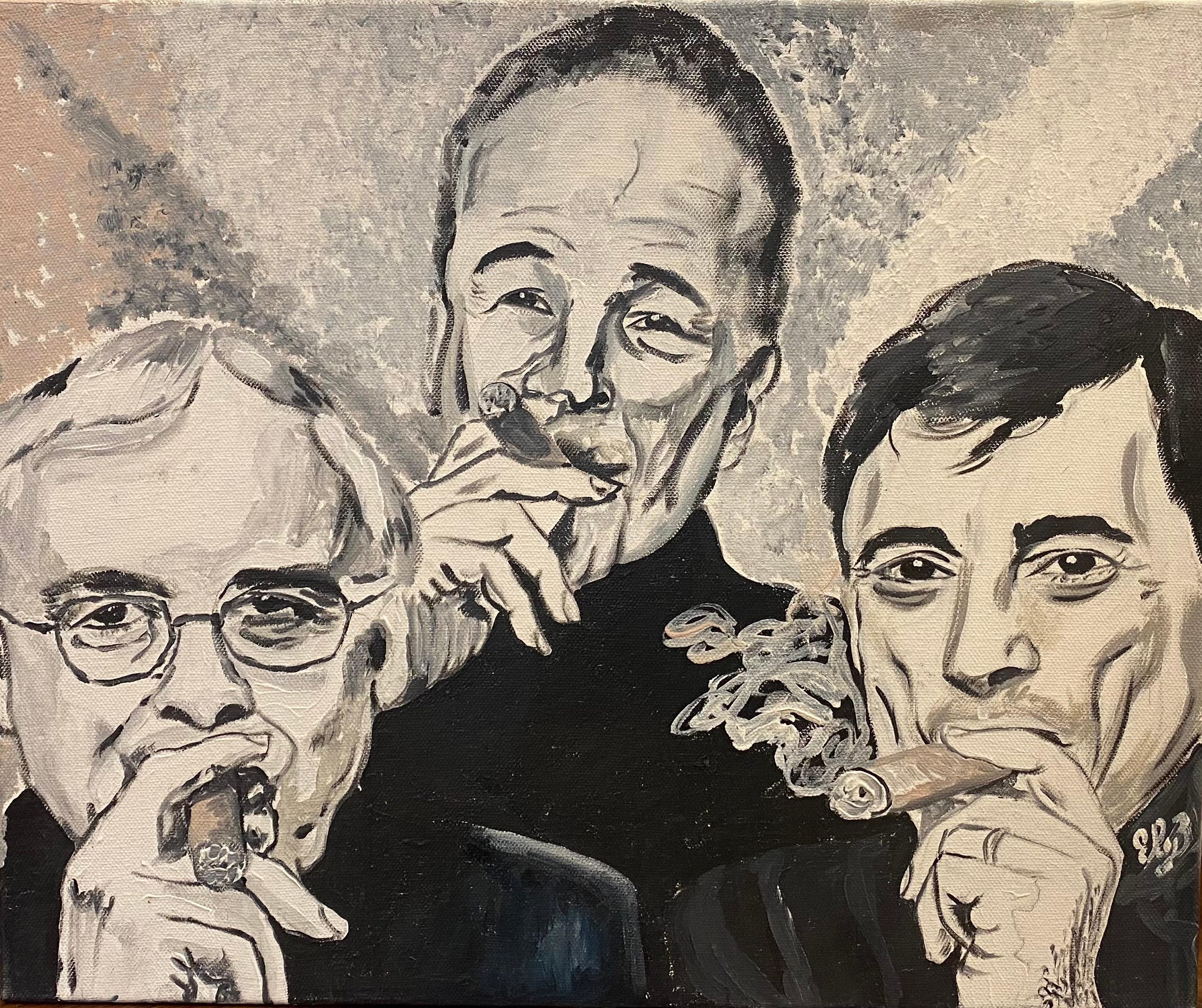  French Oil - Portraits of Cigar Smokers Trio