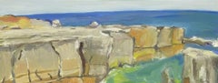 Large French Modernist Coastal Scene Oil Painting, signed & framed