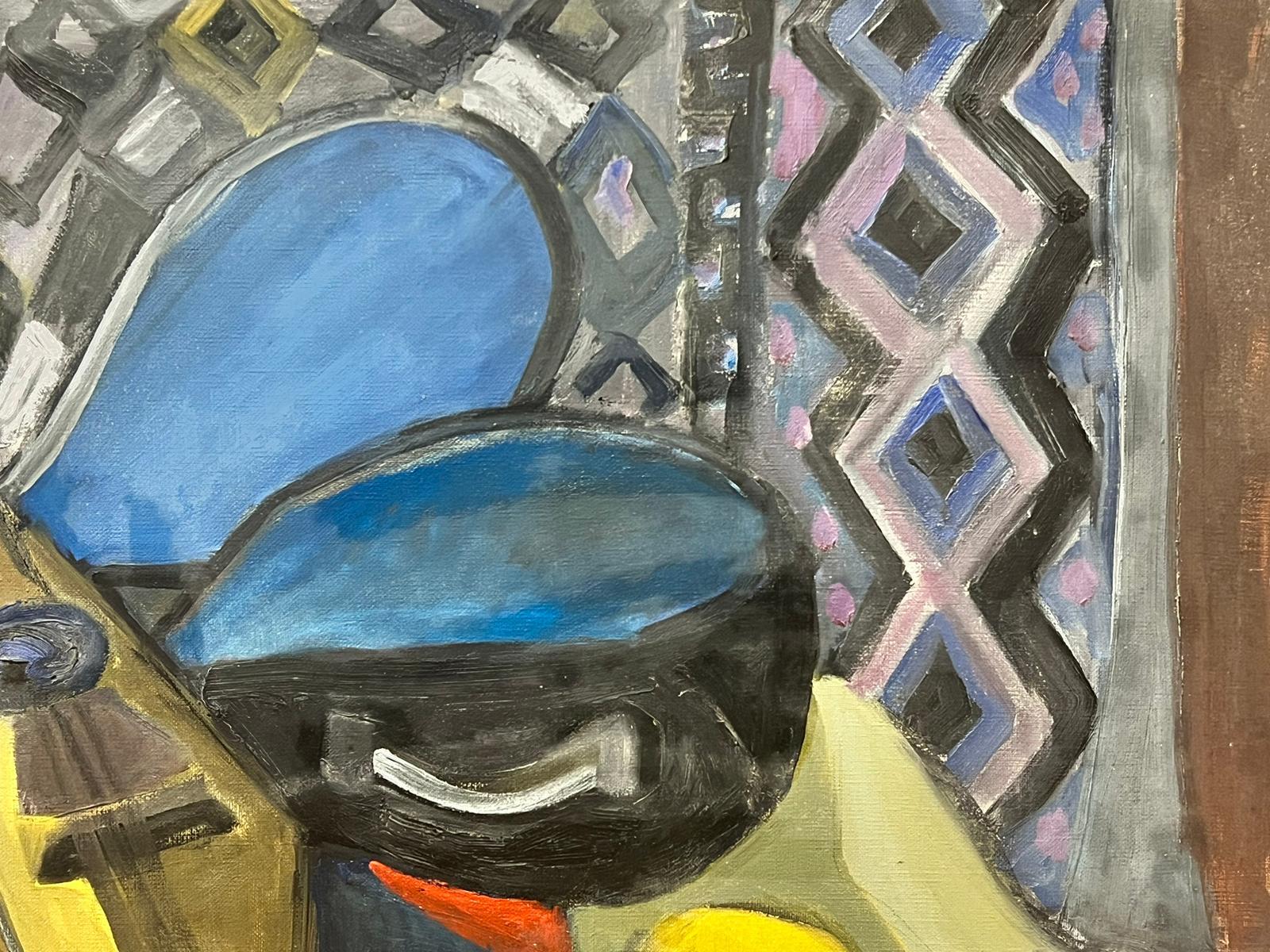 Mid Century French Cubist Still Life Oil Mandolin Abstract Interior Scene For Sale 1