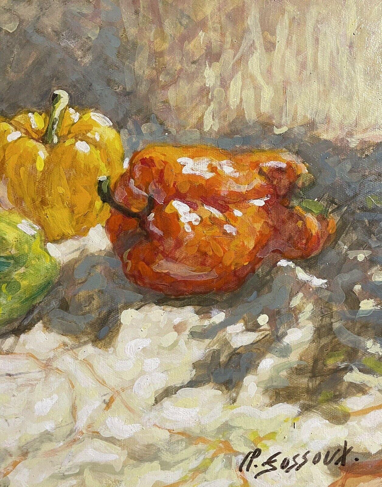 20th Century French Signed Oil - Red Green & Yellow Peppers Still Life - Post-Impressionist Painting by Unknown