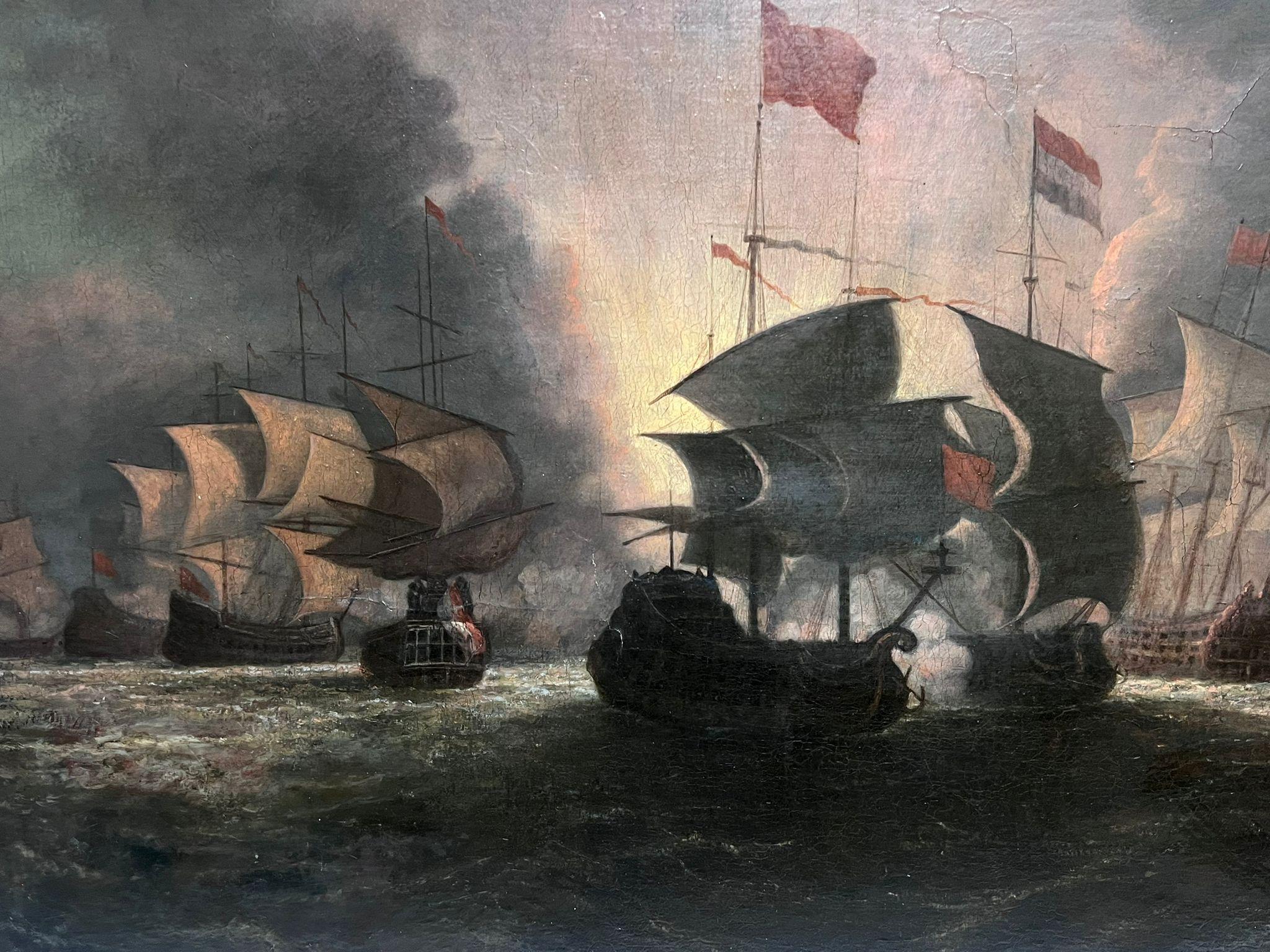 1800's French Naval Battle Scene Night Time Engagement Large Oil on Canvas For Sale 1