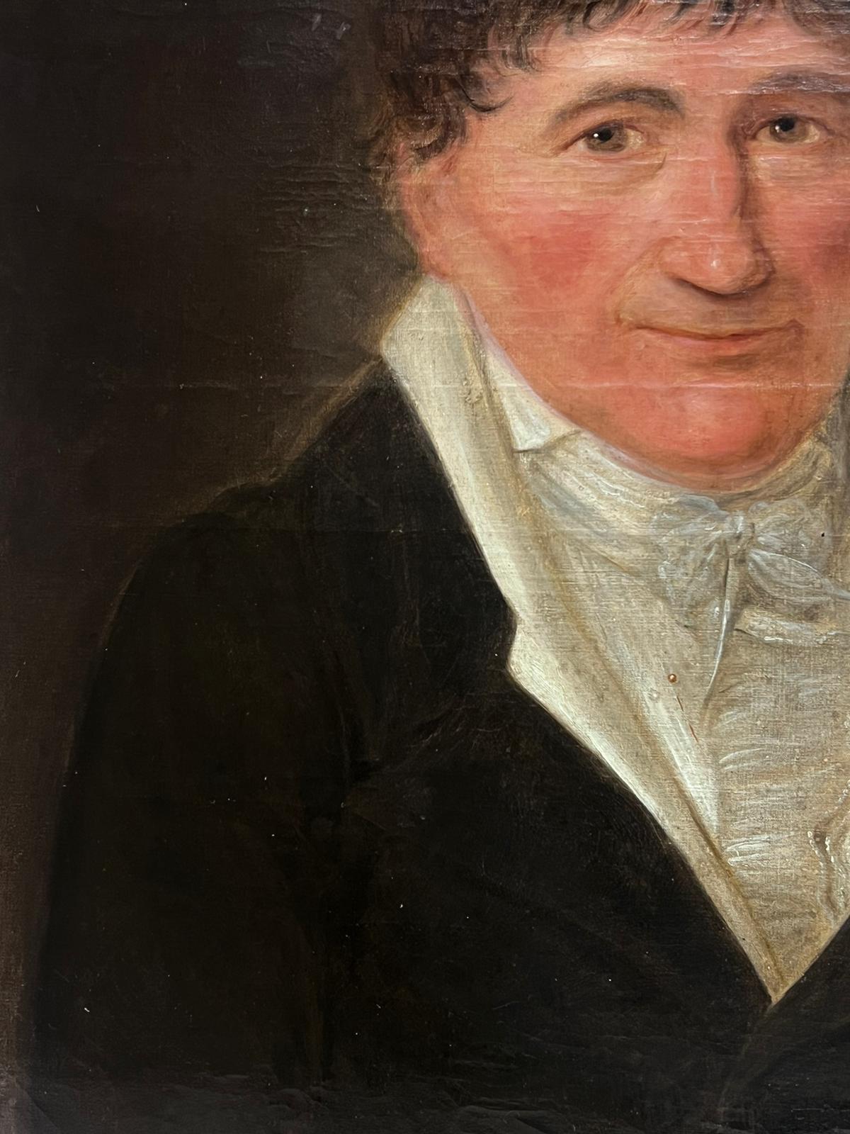 1820er Jahre Französisch Porträt eines Gentleman signiert und datiert 1824 Öl auf Leinwand – Painting von French School 